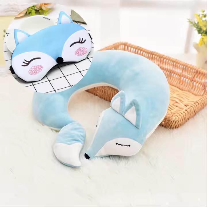 Cojín De Cuello En Forma De Zorro Lindo Y Cómodo De Algodón Suave Con Mascarilla Para Ojos Decorativo De Animal Estilo Wagon - 1