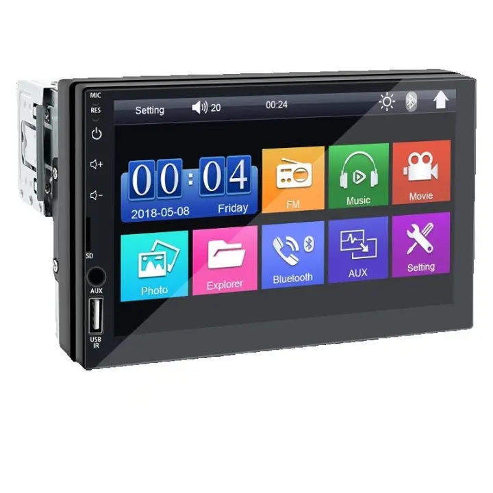 Radio de coche 7 pulgadas 1 DIN MP5 reproductor multimedia Pantalla táctil FM ISO Potencia aux Entrada Bluetooth USB Espejo Enlace universal Coche Radio - 1