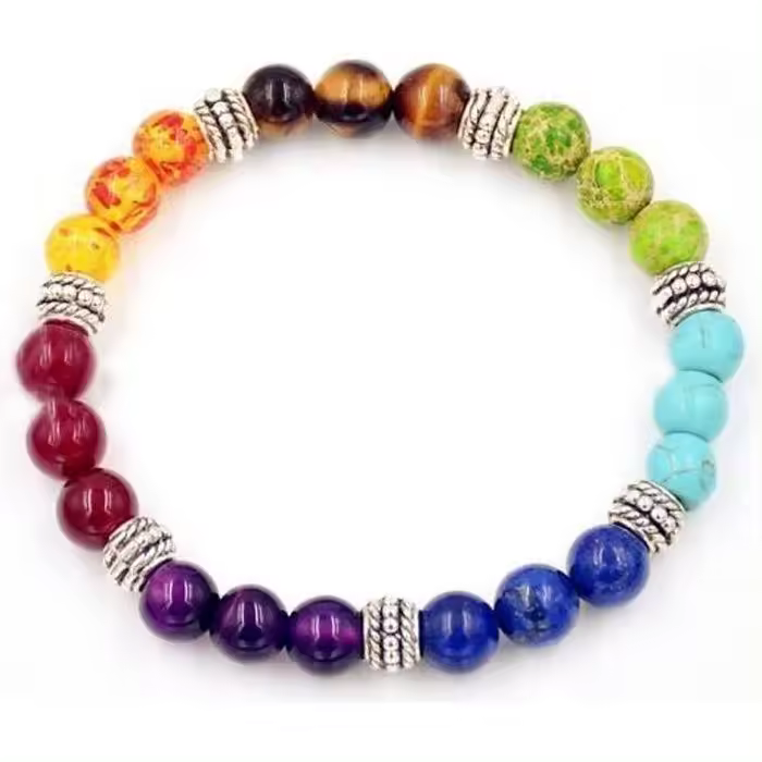Pulsera 7 Chakras-Litoterapia-Piedras semipreciosas y metal Plisado-Elástica - 1