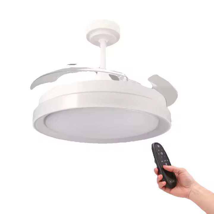 Ventilador de Techo Led White Yeray ø107 Cm LM8815 Ledme silencioso, aspas retractiles, plegables, elegante, con diseño, fácil montaje,  diferentes tonos de luz, philips ventilador bliss 35+28w, con mando a distancia, programador, luz regulable - 1