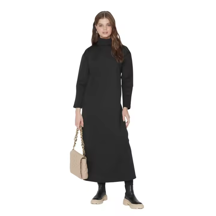 Trendyol Black Turtleneck Scuba Basic Knitted Dress Tctaw23Eb00059 - 1