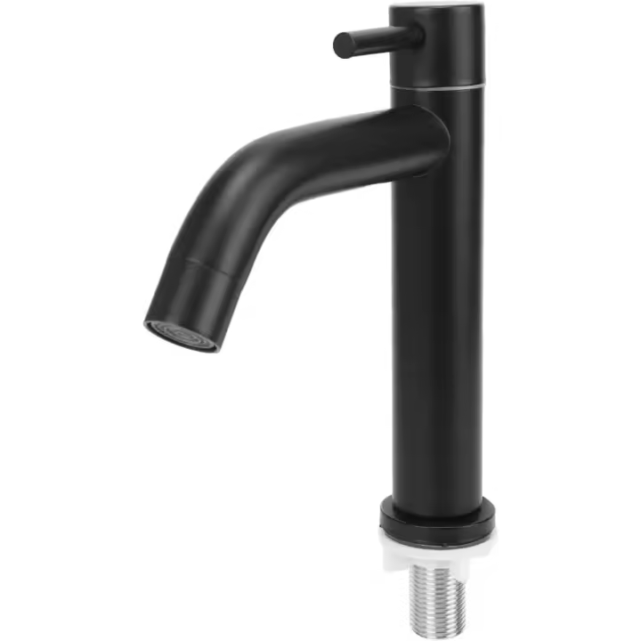 Grifo de agua, grifo de lavabo de acero inoxidable de baño grifo de agua fría individual con manguera-Negro - 1