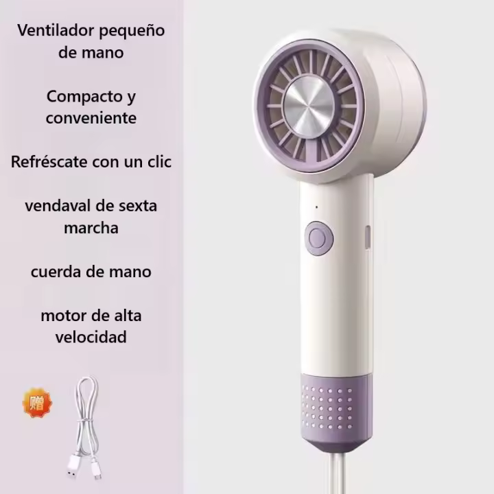 Ventilador portátil de mano, silencioso, pequeño, recargable por USB, 6 niveles de ajuste de velocidad del vientoMini ventilador para dormitorio de estudiantes, oficina, ventiladores de mano al aire libre - 1