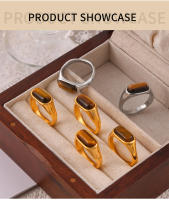 2025 Nuevo Anillo de Lujo de Acero Inoxidable Ojo de Tigre Natural Ovalado de Joyería Vintage para Mujer Regalo Anillo de Acero Chapado en Oro que no se empaña - details 4