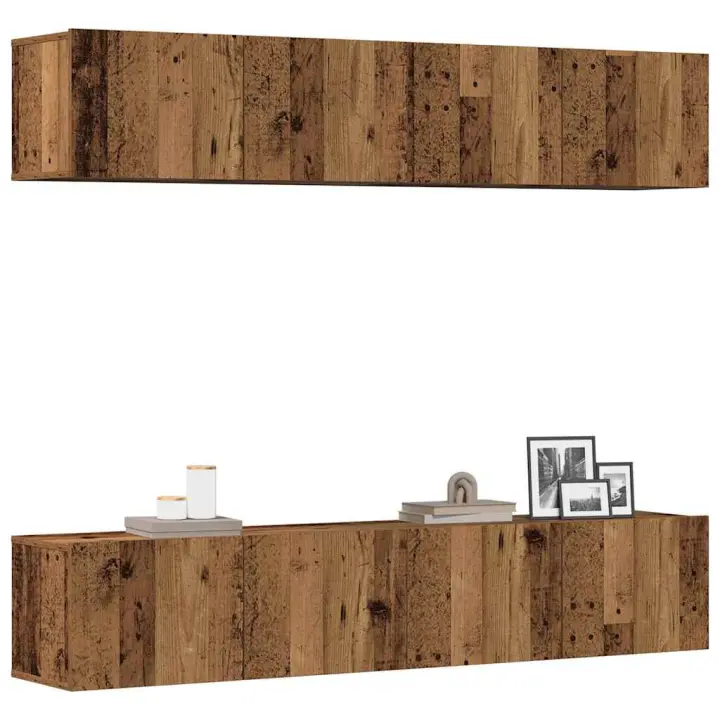 vidaXL Muebles de TV de pared 4 uds madera vieja madera de ingeniería - 1