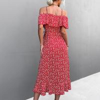 Vestido Maxi Bohemio Vintage Para Mujer Estilo Playa Con Estampado Floral Irregular De Hombro Solo Y Tirantes Medio Calf - details 7