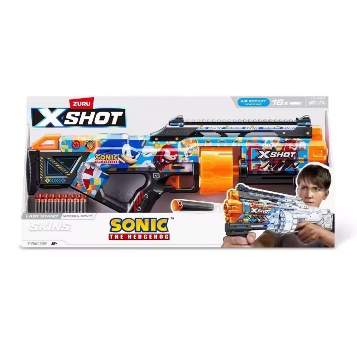 XSHOT - Lanzadora SKINS Last Stand SONIC. Con Alcance de 27 Metros y 16 Dardos  ¡Prepárate para la Máxima Batalla! - 1