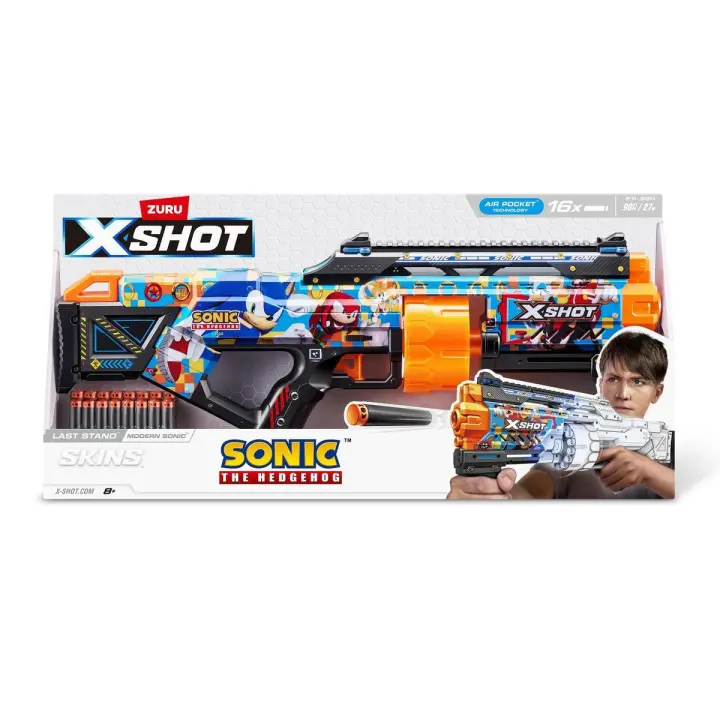 XSHOT - Lanzadora SKINS Last Stand SONIC. Con Alcance de 27 Metros y 16 Dardos  ¡Prepárate para la Máxima Batalla! - 1