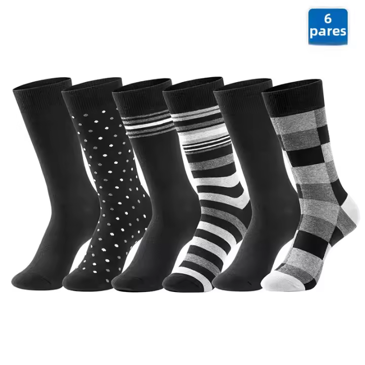 6 Pares De Calcetines De Negocios Para Hombre De Algodón De Alta Calidad Diseño De Moda Talla Grande Calcetines Deportivos Suaves Y Comprimidos - 1