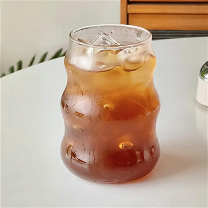 Vaso De Vidrio 530ml Tumbler De Agua Con Rayas Resistente Al Calor Para Té Jugo Leche Café Ideal Para Fiestas Y Bebidas Diarias - 1