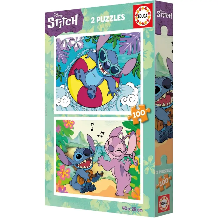 Educa Borras - Disney Stitch | Set de 2 Puzzles Infantiles con 100 Piezas. Medidas: 40 x 28 cm. Recomendados a Partir de 6 años - 1