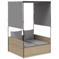 vidaXL Tumbona doble con techo y cortinas ratán sintético Negro, Marrón, Gris Sillas de Exterior Ideal para jardín, playa, piscina, terraza Tumbona Piscina Tumbonas Playa Tumbonas Jardín Exterior - details 1
