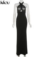 Vestido Largo Para Mujer Kliou Elegante De Noche Clásico Con Encaje Y Halter Sin Mangas Espalda Descubierta Slim Fit Polyester Spandex - details 1
