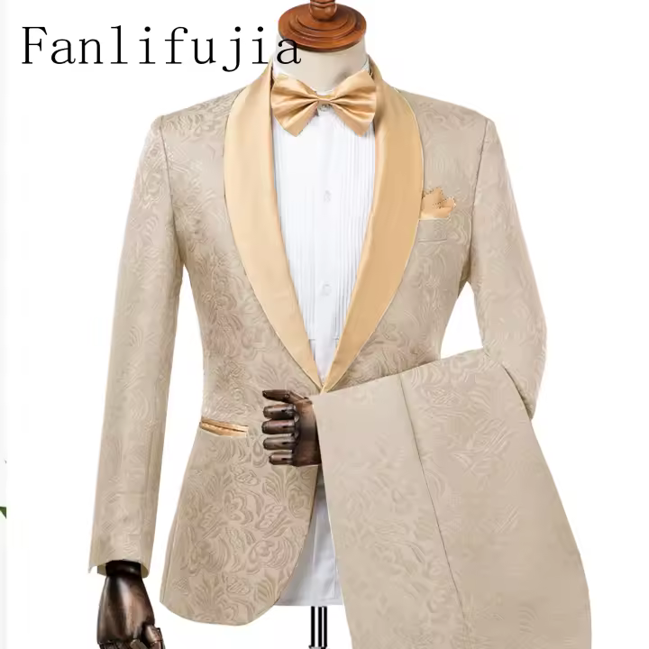 Traje De Boda Para Hombre Fanlifujia Diseño Italiano 2024 Chaqueta De Tuxedo De Encaje De Jerez 2 Piezas Adecuado Para Novio - 1