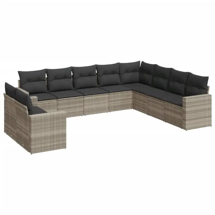 Set sofás Jardín 10 pzas con los amortiguadores del sintético gris Claro - 1