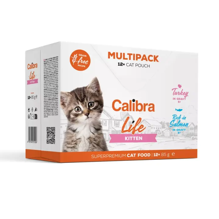 Calibra Cat Life pouches Kitten Multipack 12x85g / Mezcla de bolsitas de carne para gatitos con de pavo y salmón sin cereales. - 1