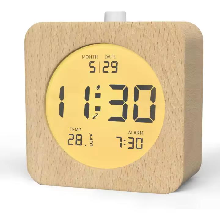 Reloj Digital, Despertador de Madera with Temperature, Indicador de Fecha, Reloj de Mesa con Luz Nocturna Y Módulo de Repetición, Despertador Que Funciona con Pilas - 1