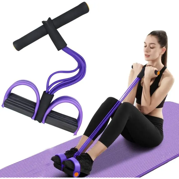 Cuerda de tensión multifunción, banda de resistencia elástica para pedal de yoga de 6 tubos, cuerda de tensión de látex natural, equipo de fitness, color morado - 1