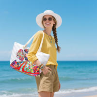 Bolso de playa plegable grande con cremallera con diseño de La Menina Bolso de hombro ligero y duradero con monedero incluido, ideal para compras, camping y viajes, diseño de hojas tropicales impreso, múltiples colores disponibles - details 2