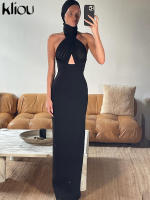 Vestido Largo Para Mujer Kliou Elegante De Noche Clásico Con Encaje Y Halter Sin Mangas Espalda Descubierta Slim Fit Polyester Spandex - details 12