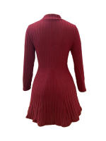 Vestido De Mujer Ajustado Con Cuello Alto Mitad A-line Falda Larga Manga Completa Rayas Vestido De Oficina Lady Cintura Empírica - details 10