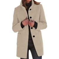 Chaqueta De Lana Para Mujer Con Bolsillos Cuello Lapel Larga Casual Invierno Abrigo Elegante De Color Sólido Talla plus - details 8
