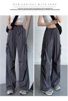 Pantalones Cargo Para Mujer De Pierna Ancha Moda Verano/Otoño Cintura Alta Ropa Casual Con Bolsillos Tejido Poliéster Talla Regular - details 4