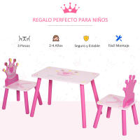 HOMCOM Juego de Mesa y 2 Sillas Infantiles de Madera Set de Mesa de Escritorio 55x34x42 cm y Sillas 28x26x50 cm para Niños 2-4 Años para Salas de Juego Dormitorio de Niño Rosa - details 5