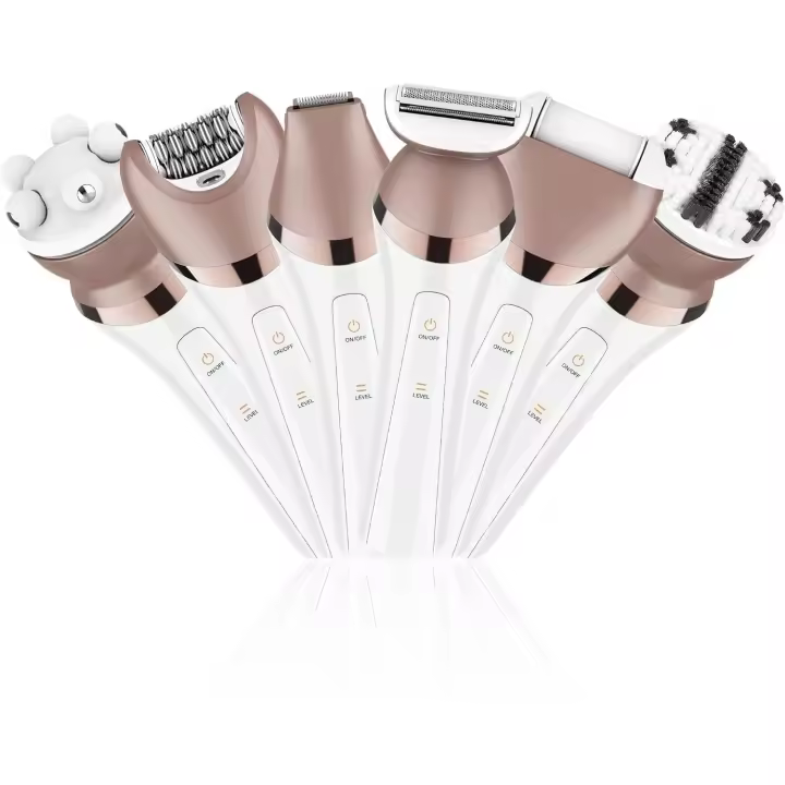 Depiladora para mujeres - Afeitadora eléctrica para mujeres - Afeitadora personal - Recortador de línea de bikini - Depilación corporal - Rostro, piernas y axilas - Húmedo y seco - Con luz LED - 6 en 1 - 1