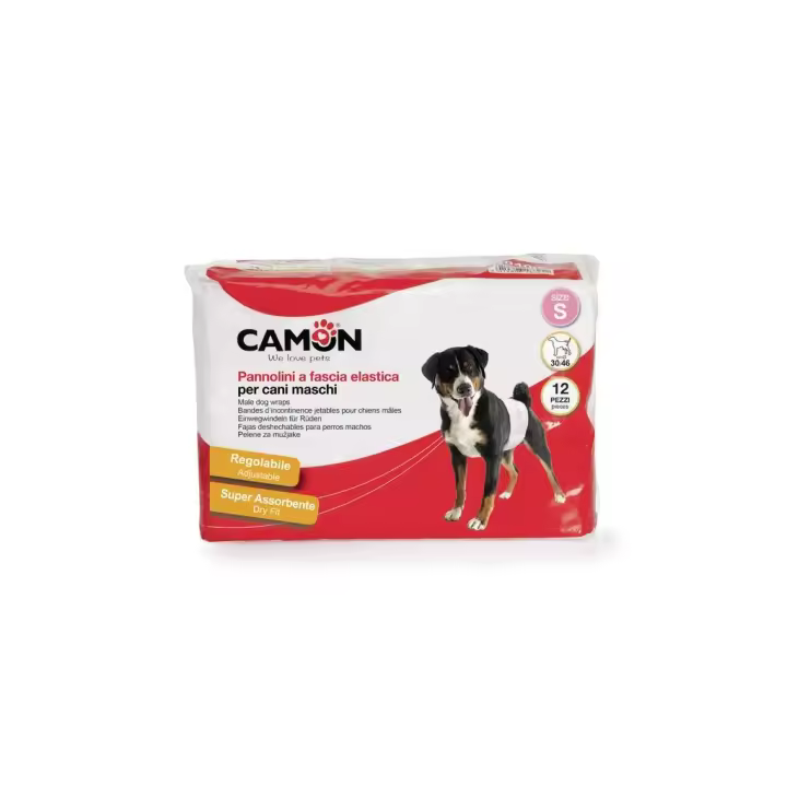 Camon Pañales de banda elástico para perros machos-ideal para perros marcadores o incontinentes. 12 pañales Pequeño 30/46 - 1