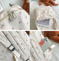 Mochila Preppy De Lona Impermeable Para Mujer Estilo Floral Fashion Bolsa De Hombro Nylon Estudiante Mochila Con Cierre De Cremallera - details 14
