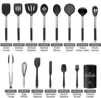 Juego de 15 utensilios de cocina de silicona resistentes al calor con Mangos de Arce inoxidables antiadherentes NegreO - details 0