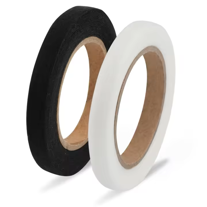 2 Rouleaux 50 m de Bande d'Ourlet, Ruban Adhésif Thermocollant Sans Couture pour Ourler des Vêtements Cassés, Pantalons, Jeans, Jupes (Noir et Blanc, 1 cm de Large) - 1