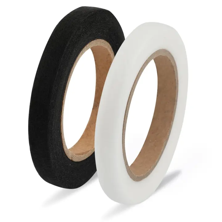 2 Rouleaux 50 m de Bande d'Ourlet, Ruban Adhésif Thermocollant Sans Couture pour Ourler des Vêtements Cassés, Pantalons, Jeans, Jupes (Noir et Blanc, 1 cm de Large) - 1