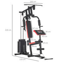 HOMCOM Multiestación de Musculación Máquina de Musculación con Placas de Peso de 65 kg Carga Max. 100 kg para Entrenamiento Fitness en Hogar Gimnasio Negro y Rojo - details 2