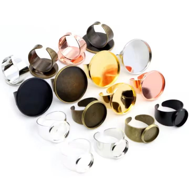 Anillos Ajustables De Latón Para Cabochones De Vidrio 12-25mm En 6 Colores Base/Blanco Para Joyería Hecha a Mano - 1