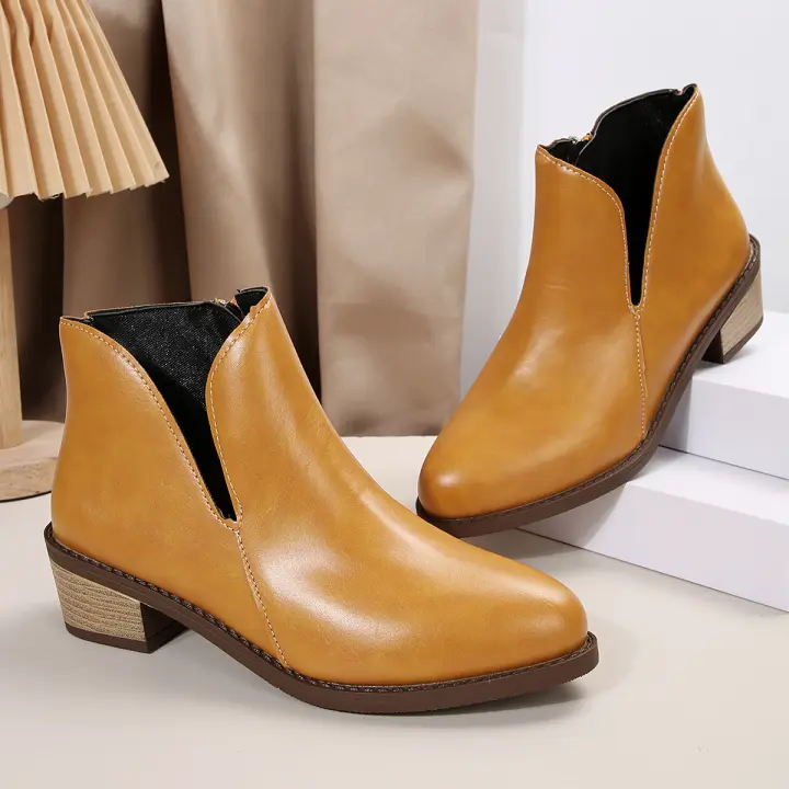 SP Botas Chelsea nuevo Botas de Mujer Botas Gruestas Tacón Bajo Botas de cuero botines retro Primavera y botas individuales Botas Cortas Mujer, - 1