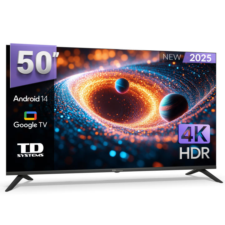Smart TV 50 pulgadas 4K Hey Google Official Assistant con control por voz. Televisor Android 14 - TD Systems K50DLC21GLE