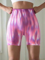 Shorts De Yoga Para Mujer Aurora Tie Dye Sin Costuras Cintura Alta Levantamiento De Glúteos Deporte Corto Pantalones De Correr - details 6