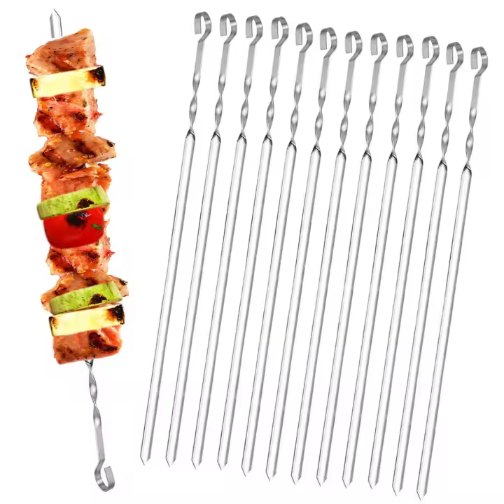 Brochetas para barbacoa de 15 pulgadas, juego de 20 broketas de metal Maple inoxidable, broketas de metal Planas reutilizables, Palitos para barbacoa al Aire Libre, Fiesta familiar, shish kabob - 1