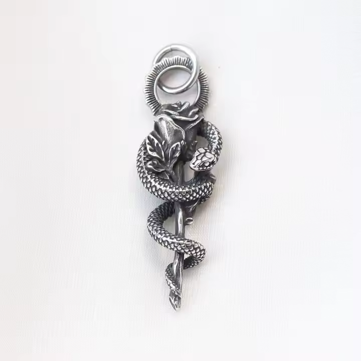 Collar De Moda Para Hombres 2024 Con Colgante De Flor Y Serpiente En Acero Inoxidable 316L Estilo Punk Bikers Regalo Para Parejas - 1