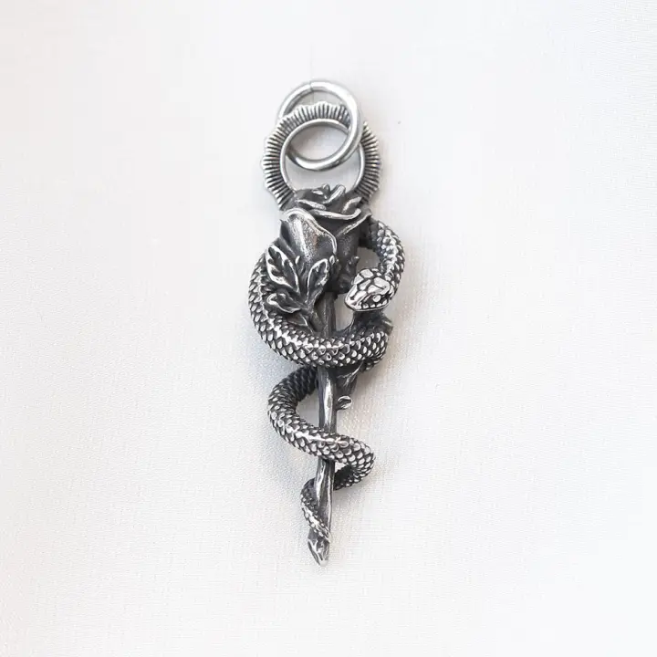 Collar De Moda Para Hombres 2024 Con Colgante De Flor Y Serpiente En Acero Inoxidable 316L Estilo Punk Bikers Regalo Para Parejas - 1