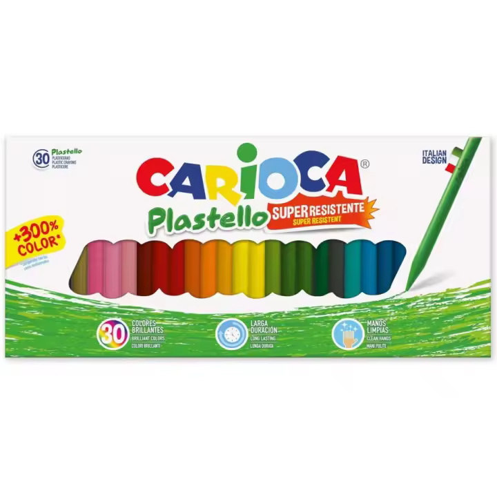 Carioca - Ceras de Colores para Niños, Óptimo para material escolar, Colores Vivos Surtidos, Ideal para colorear, Antimanchas para actividades creativas en casa y el colegio, Cera de 30 Unidades (Paquete de 1), Colores - 1