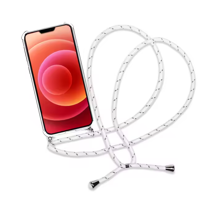 Niucom Fundas transparentes silicona con cordón para iPhone 12 11 XR X XS carcasa con cuerda ajustable para colgar móvil protección contra golpes y caídas, correas de colores - 1