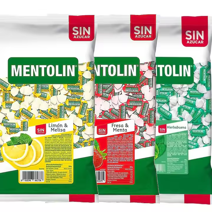 MENTOLIN PACK 3 Kg caramelos sin azúcar para la tos Limón Melisa & Fresa Menta & Hierbabuena - 1