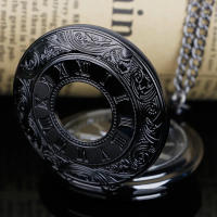 Reloj De Bolsillo Vintage Con Numeros Romanos Y Escala Dual En Negro Cadenas Joyería Antigua Colgante Para Hombre Y Mujer - details 2