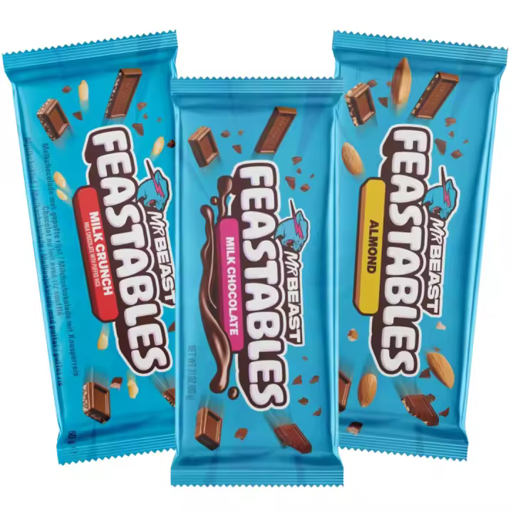 Mr Beast Feastables Tabla de Chocolate (Almond, Milk Crunch, Milk Chocolate) - 60g x 3 - 1
