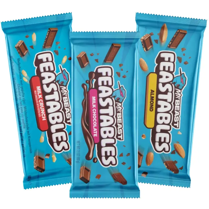 Mr Beast Feastables Tabla de Chocolate (Almond, Milk Crunch, Milk Chocolate) - 60g x 3 - 1