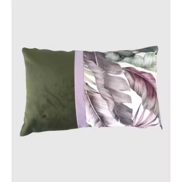 Ekilikuahome Cojín Rectangular Doble Cara Tacto Terciopelo con Diseño de Hojas Verdes y Moradas 50x30cm - 1