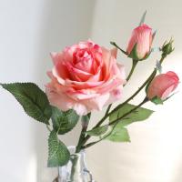 Rosa Artificial De Seda Roja Simulación 1 Flor 2 Brotes Toque Real Para Decoración De Hogar Boda DIY Arreglo Floral - details 1